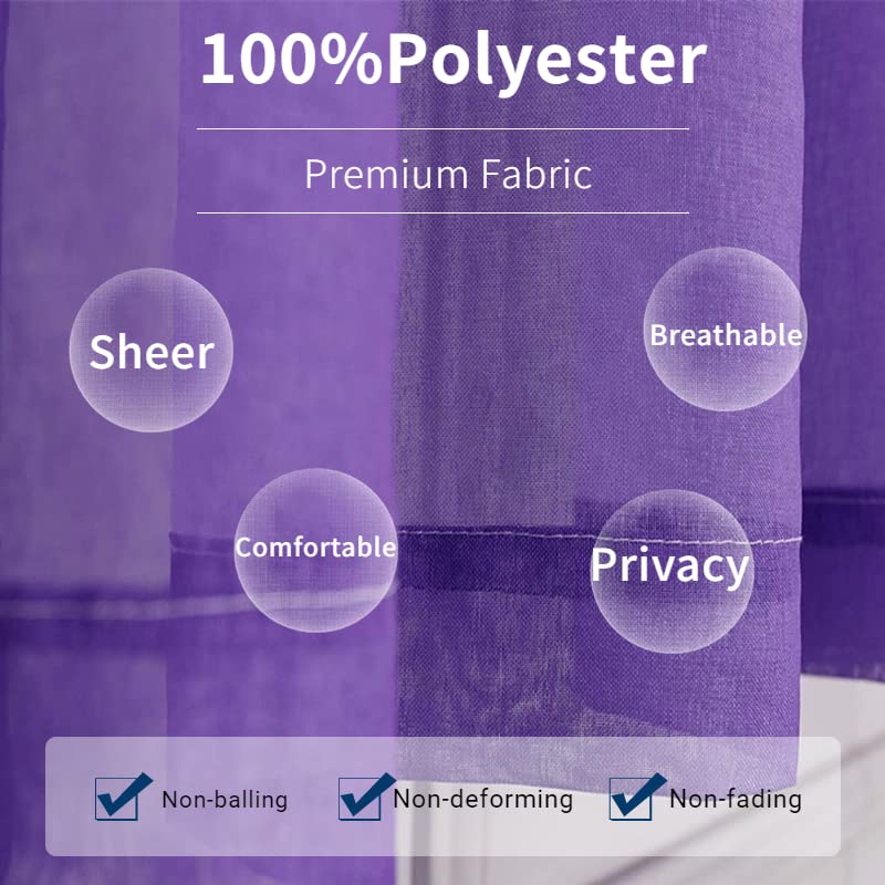 Yancorp 2 Panel Sets Bedroom Curtains 84 inch Length Sheer Curtain Pink Purple Ombre Curtains Rod Pocket Drapes for Girls Living Room Mermaid Bedroom Nursery Kid Window Decor(Pink Purple, 40"x84") - Image 3